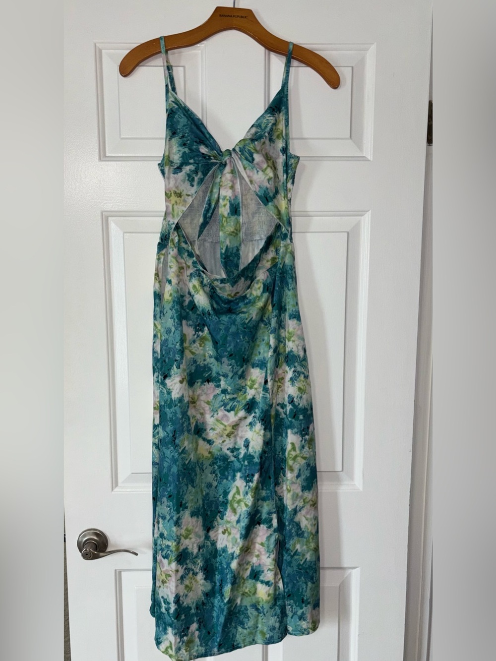 Teal Floral Tie-Back Maxi Dress